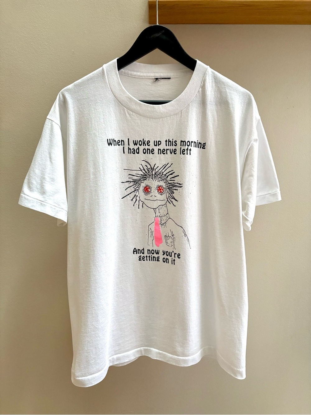 One Nerve Left VTG 80/90s white funny slogan T-shirt L Screen Stars